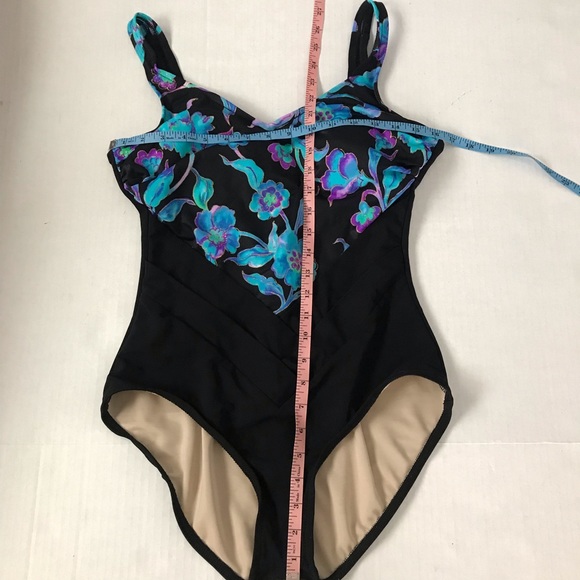 Slimming 1Piece SwimSuit Builtin Underwire Carol Wior Black Green Purple Shirred - Picture 7 of 16